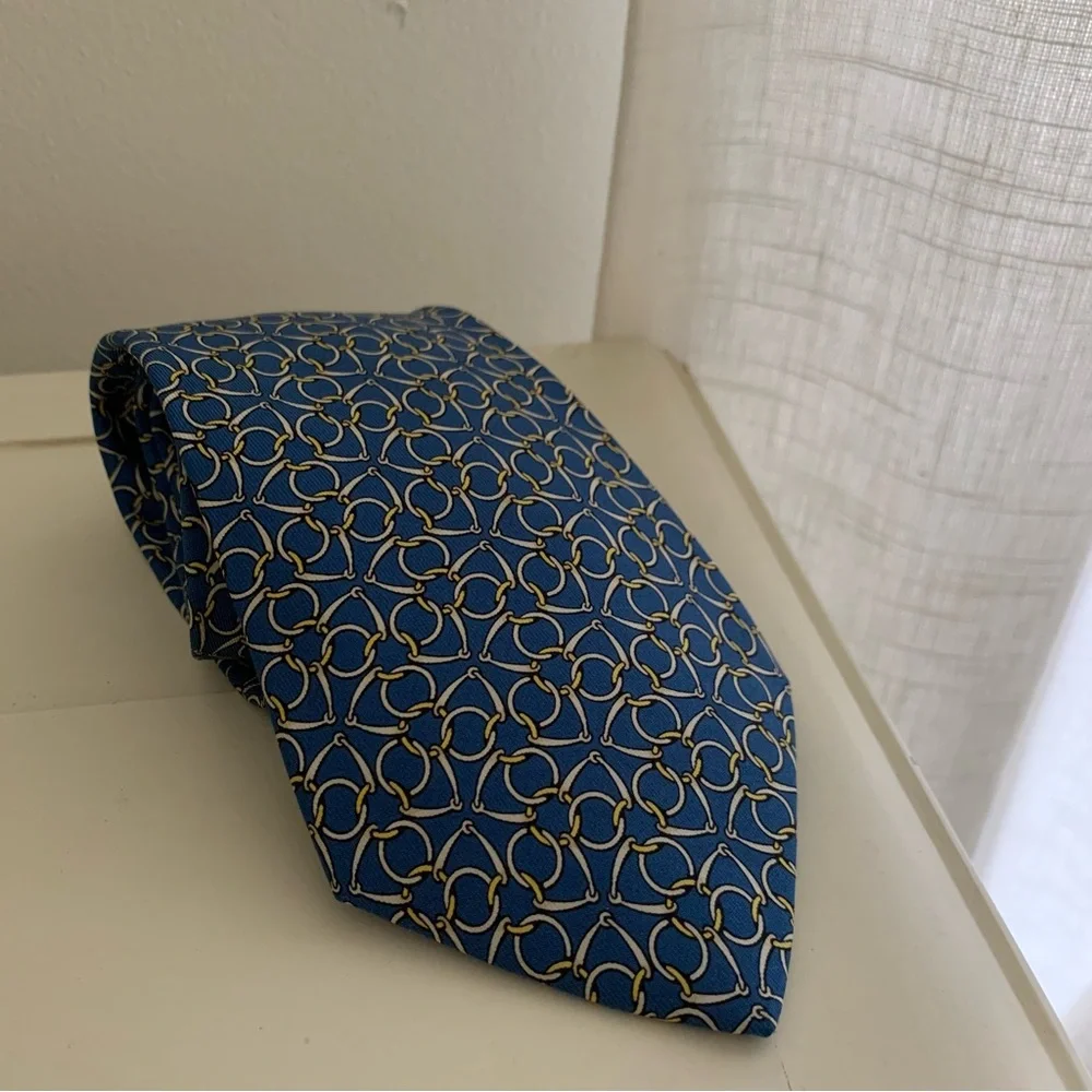Hermes Horse Bit Blue Silk Tie - Picture 2 of 6